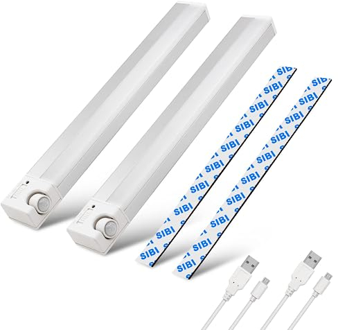 SIBI LED Unterbauleuchte mit Bewegungsmelder, USB Wiederaufladbare Schrankbeleuchtung mit 1800mAh Akku, 30cm×2PCS in Warmweiß 3000k Küchenleuchte Unterbau für Vitrine,Garderobe Schrank Beleuchtung