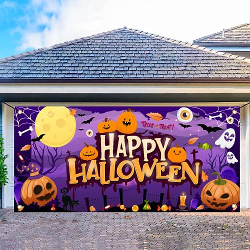Halloween Garagentor Dekorationen, Groß 13 X 1,8 m Halloween Garagentor Abdeckung, Lila Garagentor Halloween Abdeckung für Garagentor Halloween Dekorationen, Garage Halloween Dekorationen tineit