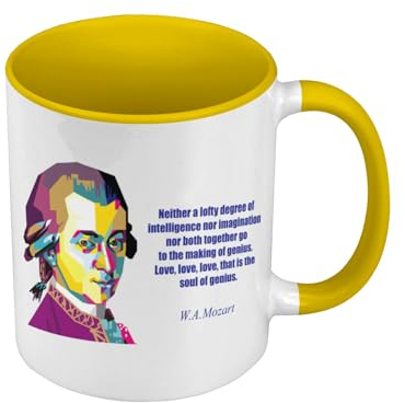 Mozart Quotes Inspirational Life Success Music Tasse mit Henkel und farbigem Innenfutter, Gelb