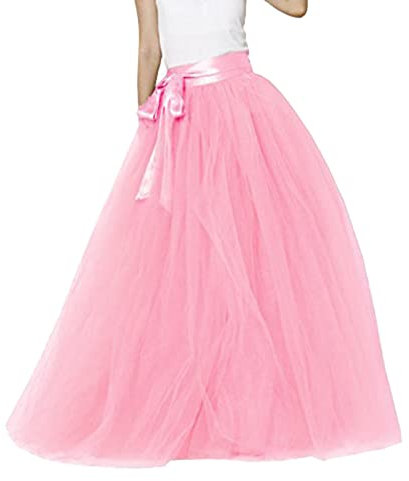 Gonna in tulle, lunga da donna, per Carnevale, sovrapposta, multistrato, a pieghe, gonna estiva in rete, orlo principessa, gonna lunga, linea A-Line, Rosa 01., Einheitsgröße