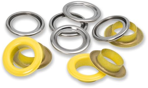 Prym 542564 Ösen mit Scheiben, 14 mm, gelb/silberfarbig