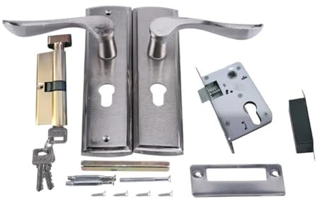 1 Set Silver Door Handle Lock Cylinder Front Back Lever Latch Home Security W/Keys Solid Square Tongue Interior Door Lock