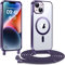 Kokio Handykette Hülle für iPhone 13/ iPhone 14 mit Band, Magnetische Transparent Handyhülle Kompatibel mit MagSafe, Kratzfeste Stossfest Schutzhülle mit Einstellbar Kette,Lila