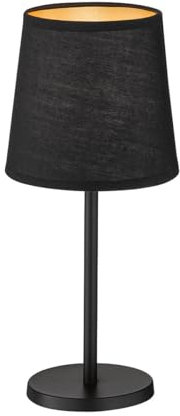 Fischer & Honsel Tischleuchte Rimini | sandschwarz matt| Stoffschirm schwarz Chintz innen goldfarben| H: 30 cm, D: 14 cm| mit Schnurschalter| 1x E14 max. 25 ohne Leuchtmittel