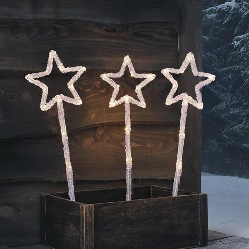 Lights4fun 3er Set LED Stern Stableuchten 43cm Timer weiß Stern Beleuchtet Außen LED Stern Outdoor Weihnachtsdeko Aussen Stern Aussenbeleuchtung