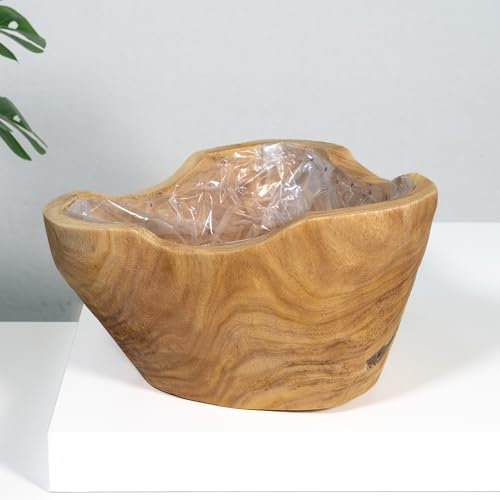 DARO DEKO Holz Blumenschale braun oval Schale 31 x 16cm mit Einsatz Pflanz-Topf Über-Topf Pflanzschale