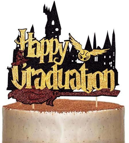 Wootkey Black Gold Glitter 2025 Congratulations Graduation Cake Topper Congrats Grad Cake Decor for 2025 High School College Senior Graduation Wizard Academy Theme Party Decorations Supplies