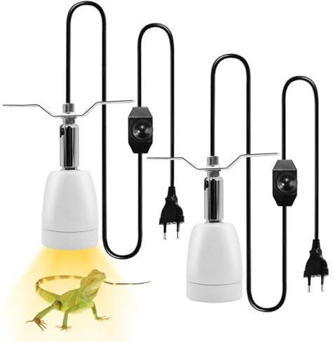 BORDEAG 2 Stück Keramik Wärmelampe Fassung dimmbar Heiz Lampenfassung Reptilien, 360° Drehbar E27 Lampenfassung Schalter, Keramik Lampenfassung Schildkröte, für Terrarium Haustiere (weiß)