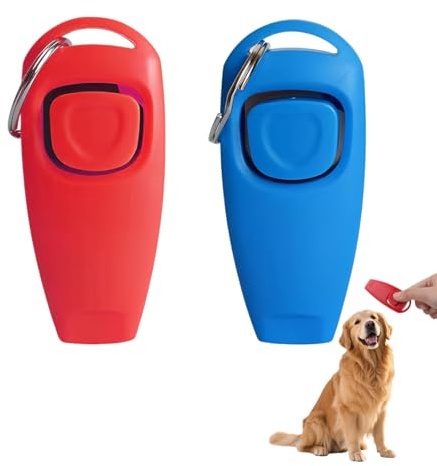 Quesuc 2 Piezas Clicker Para Perros Clicker De Entrenamiento Clicker Con Silbato 2 En 1 Clicker Plástico Para Entrenadores Mascotas Gatos Entrenamiento De Recuerdo Rojo Azu