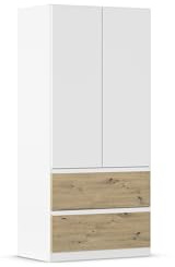 Rauch Möbel Costa, Kleiderschrank, Farbe Weiß, Breite 91 cm | Schrank, 2-türig, 2 Schubladen, Push-to-open, Zubehör Classic, für Schlafzimmer, Kinderzimmer, Babyzimmer, Garderobe