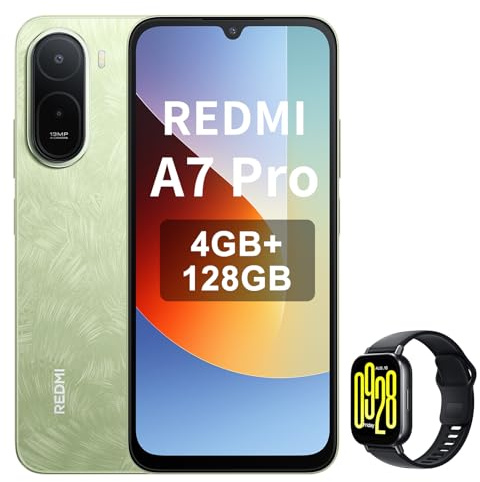XIAOMI Smartphone Redmi A7 Pro 4+128 GB 6,9 120 Hz HyperOS 3 6000 mAh Dual SIM, Palm Green, incluye reloj inteligente