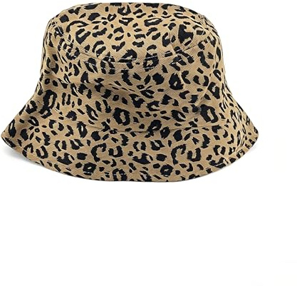 Zhcwldmi Leopardenmuster Fischerhut Wendbar, Reversibler Bucket Hut Anglerhut, Sommer Sonnenhut für Damen und Herren, Urlaub Wandern Camping Strand (Schwarz)