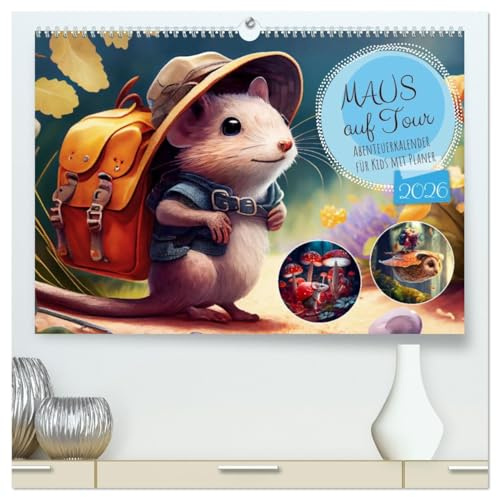 Maus auf Tour - Abenteuerkalender für Kids mit Planer (hochwertiger Premium Wandkalender 2026 DIN A2 quer), Kunstdruck in Hochglanz: Erkunde mit der kleinen Maus die Wunder der Natur! (CALVENDO Tiere)