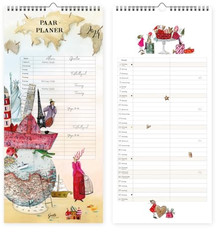 Planer für Zwei 2024, Wandkalender mit 2 Spalten I Paarkalender I Wandkalender zum Aufhängen I Übersichtlicher Kalender zum Aufhängen, mit Wochennummern, für zwei Personen
