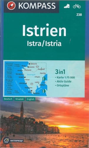 KOMPASS Wanderkarte 238 Istrien, Istra, Istria 1:75.000: 3in1 Wanderkarte, mit Aktiv Guide und Ortsplänen. Fahrradfahren.
