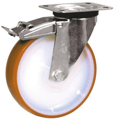 LAG Gebremst, schwenkbar Lenkrolle, Rad ø 150mm, 200kg, Ges H. 181mm, Rad B. 40mm, 135 x 110mm, Platte, PUR-Material