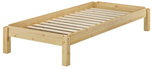 Erst-Holz® Stapelbett Massivholzbett Kiefer Natur 80x200cm Einzelbett stapelbar Gästebett + Rollrost 60.48-08