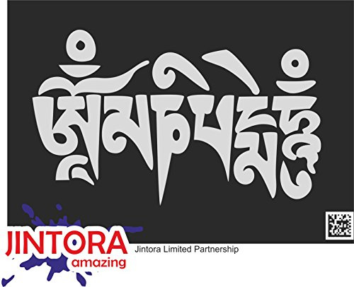 JINTORA - Autoaufkleber Tuning - Auto Aufkleber - Om Mani Padme Hum - 162x99 mm - Auto Sticker Bus Fenster Heckscheibe Camper wetterfest Outdoor Sticker Auto Deko LKW Tuning Selbstklebend - Silber