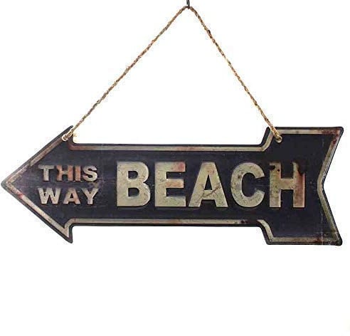 G3831: Nostalgie Blechschild als Pfeil, This Way Beach Hinweis Schild 15x40
