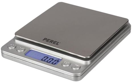 Perel Präzisionswaage digital, Grammwaage Feinwaage, Küchenwaage genau, digitale Waage Milligramm 0.01 g bis zu 500 g, LCD-Anzeige mit Hintergrundbeleuchtung, grau