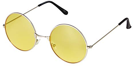 Ultra Grand Verres Jaune à Monture Argentée Lunettes de Soleil Rondes UV400 pour Hommes et Femmes – Grande Lunettes Rondes Rétro Unisexes avec Charnières Confortables à Ressort