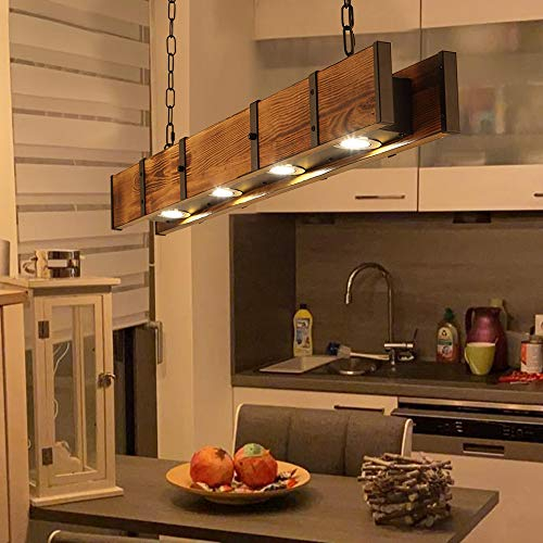 FUMIMID LED Hängelleuchte Esstisch Pendelleuchte Holz Rustikal 40W Esstischlampe Pendellampe Höhenverstellbar Moderner Hängellampe Für Küche Kronleuchter Wohnzimmer Büro Cafe 100Cm