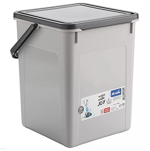 Rotho Cubo de Almacenaje, Envase para Detergentes en Polvo, Almacenamiento de Pastillas para Lavadora Lavavajillas (5 kg - 9 L, Gris)