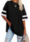 Famulily Striped T Shirt Casual Round Neck Half Sleeve T Shirt Women Loose Fitting Baseball Tops Black XXL