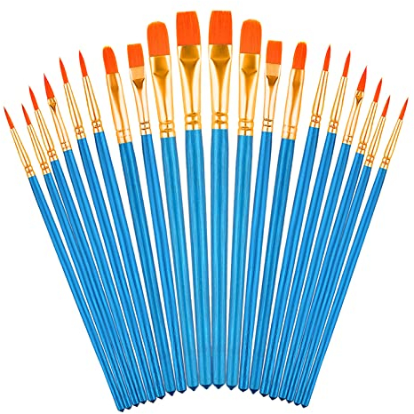 KINBOM 2 Packungen 20 Stück Nylonhaar Acrylmalerei Pinselset, Borstenpinsel Aquarellpinsel Set Öl Aquarell Acryl Malpinsel Zeichnungs Kunsthandwerksbedarf für Miniatur-Detaillierung (Blau)