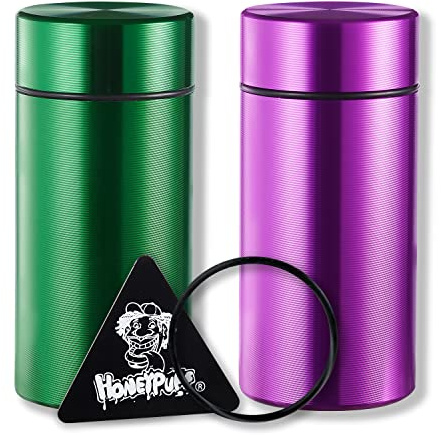 Honeypuff Smell Proof Jar, Portable Airtight Storage Container With Silicone Ring, 42ml Multi-Use Aluminum Stash Bottle for Coffee, Herb & Spice Keep Fresh(Purple-Green)