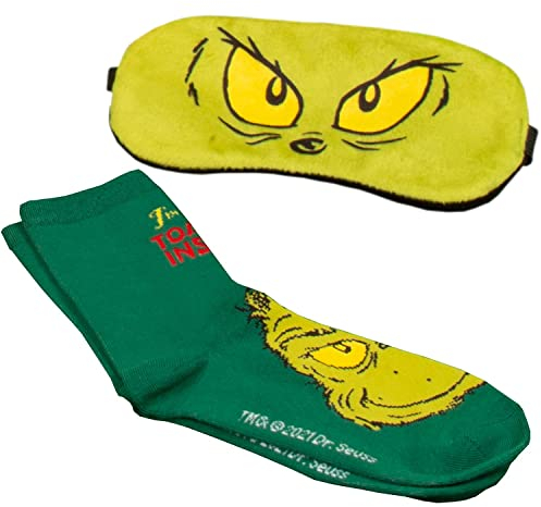 The Grinch Schlafmaske & Socken Geschenkset Weihnachten Augenmaske & Socken Offiziell lizenzierte Dr. Seuss The Grinch Merchandise Weihnachtssocken & Schlafmaske Weihnachtsfilm Merch