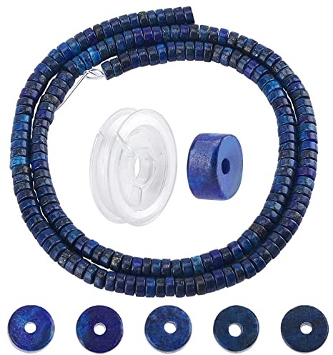SUNNYCLUE 1 Boîte 200Pcs Pierre Naturelle Heishi Perles Disque Lapis Lazuli Perles Plat Rond Coin Pierre Pierres Précieuses Perles avec 10 Mètres Fil Élastique pour la Fabrication de Bijoux Artisanat