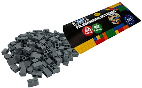Lot de 50 blocs de construction 1 x 2 picots - 34 couleurs au choix (851 - foncé - gris)