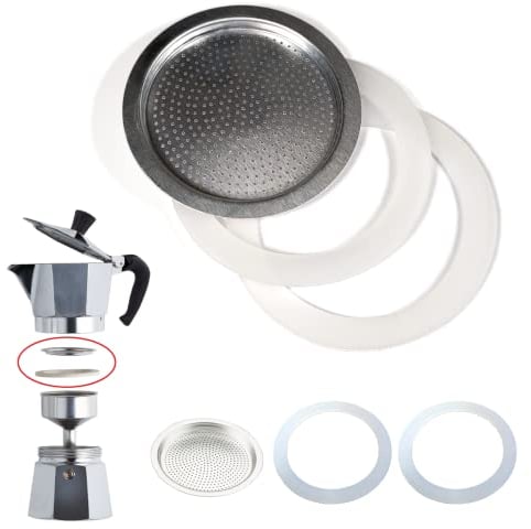 World Trade Guarnizione e Filtro Caffettiera Universale per Ricambi Moka (2x Anello di Tenuta in Silicone + 1x Filtro) (1 TAZZA) (49734)