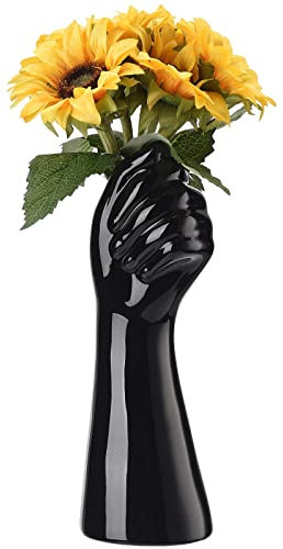 UIYIHIF Schwarze Keramik menschlicher Körper Hand Blumenvase, handgefertigte moderne Kunst Dekor Vase, dekorative ästhetische Armvase für Tischdekoration Regal Ornamente Blumenbehälter