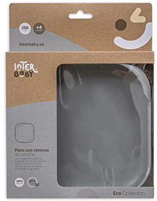 Interbaby - Plato Bebe Ventosa Lllano | Plato Silicona Bebe Ventosa Antideslizante, Para Bebes y Niños Pequeños | Plato Bebe Antivuelco, Cómodo, Sencillo, Sin BPA | Gris Petroleo