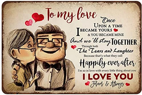Mocozim Retro Metal Tin Sign Carl And Ellie To My Love Once Upon A Time I Became Yours - 5.5 X 7.87 Inch - Wall Mount - Blue - Love Story - Bedroom Decorative Metal Sign