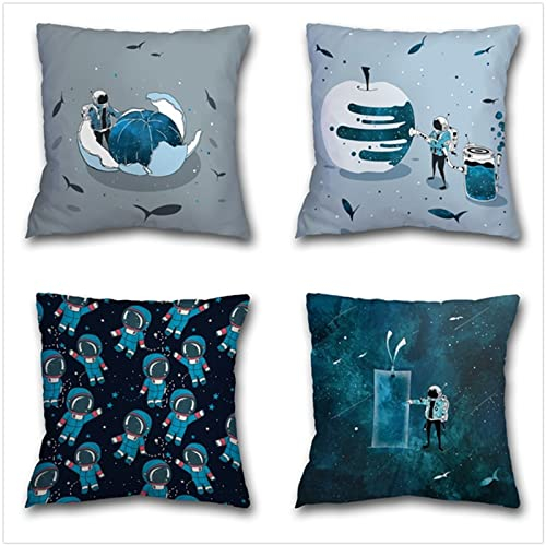 Kissenbezug 30x30cm 4er SetBoho Wohnzimmer Outdoor Deko, Schlafzimmer Zimmer Dekor Kissenhülle Kissenbezüge mit Verstecktem Reißverschluss, Couchkissen, Sofakissen Weinachten Streunender Astronaut