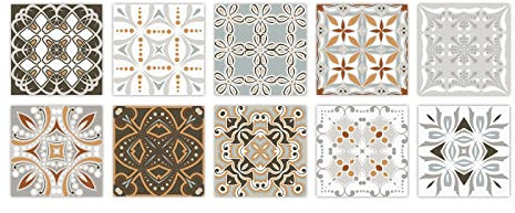 BOVZOX Autocollants Carreaux Mosaïqu Motif floral marocain 10CM*10CM*10PCS Papier Peint de Carrelage Auto-Adhésif, PVC Stickers Carrelage Autocollant, mosaïque Autocollants Adhésifs, Autocollant Tuile