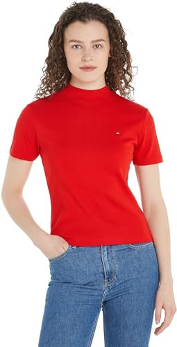 Tommy Hilfiger Damen T-Shirt Kurzarm New Cody Slim Crop Mock-Rollkragen, Rot (Fierce Red), XXL