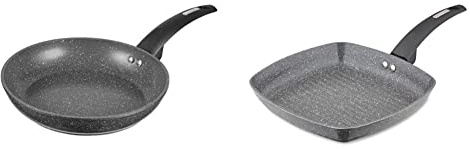 Tower Cerastone T81232 Forged Frying Pan with Non-Stick Coating and Soft Touch Handles, 24 cm & T80336 Cerastone Induction Grill Pan, Non Stick Ceramic Coating, Easy to Clean