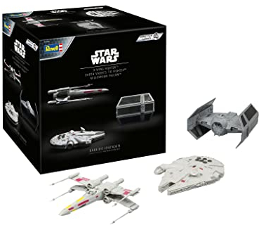 Revell Modellbausatz Starter-Kit I Star Wars X-Wing Fighter I TIE-Fighter I Millennium Falcon I inkl. Zubehör I ab 10+ Jahren I für Kinder und Erwachsene I Ideale Geschenkidee für Star Wars Fans