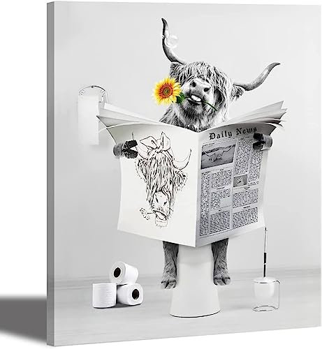LPFNSF Badezimmer Tier Zeitung Kuh Plakat, Moderne und interessante Badezimmer Hintergrund Wanddekoration Wandbild, Rahmenlos (Stil 6,20x30 cm)