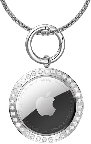 Titanium Steel Air Tag Necklace With Rhinestone - 75cm Adjustable Alloy Holder Compatible With Apple AirTag for Adults, Kids, Boys, Women