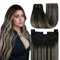 YoungSee Echthaar Extensions Clip Ombre 55cm Clip in Extensions Echthaar Lang Schwarz Ombre Silber Echthaar Clip in Extensions Remy Hair Extensions Clip in Glatt Haare fur Damen 120g #1B/S/1B