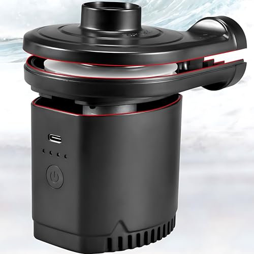 Compact Cordless Air Pump - 4000mAH Rechargeable, Portable Quick-Fill Inflator with 3 Nozzles, Efficient 2-in-1 Inflate/Deflate for Air Beds, Pool Floats, Boats - USB-C Charging, Lightweight Design