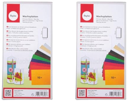 Rayher 3102749 Verzierwachs, Set 10 Verzierwachsplatten, je 20 x 10 cm, Farben Sortiert, Wachs zum Kerzen verzieren, Kerzenwachs, Wachsfolie (Packung mit 2)