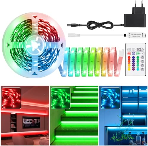 LED Streifen 10M, Dimmbares 5050 RGB Farbwechsel LED Strip Lights mit IR Fernbedienung & Netzteil, Flexibilität Selbstklebendes 12V Lichtstreifen Set für Zuhause, Wohnzimmer, Schlafzimmer, Küche, DIY