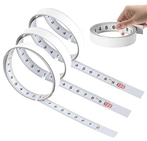3 Stück Selbstklebendes Maßband, Skalenbandmaß 1m, Metrisches Kohlenstoffstahl, Weiß Lackiert für Vermessung Aufkleben (2x Links Nach Rechts, 1x Rechts Nach Links)