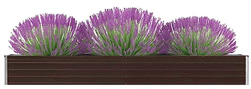 KOIECETA Hochbeet Pflanzkübel Blumenkasten Garten Pflanzkasten Terrassen Gemüsebeet Gartenbeet Pflanzbeet Verzinkter Stahl 320×40×45 cm Braun